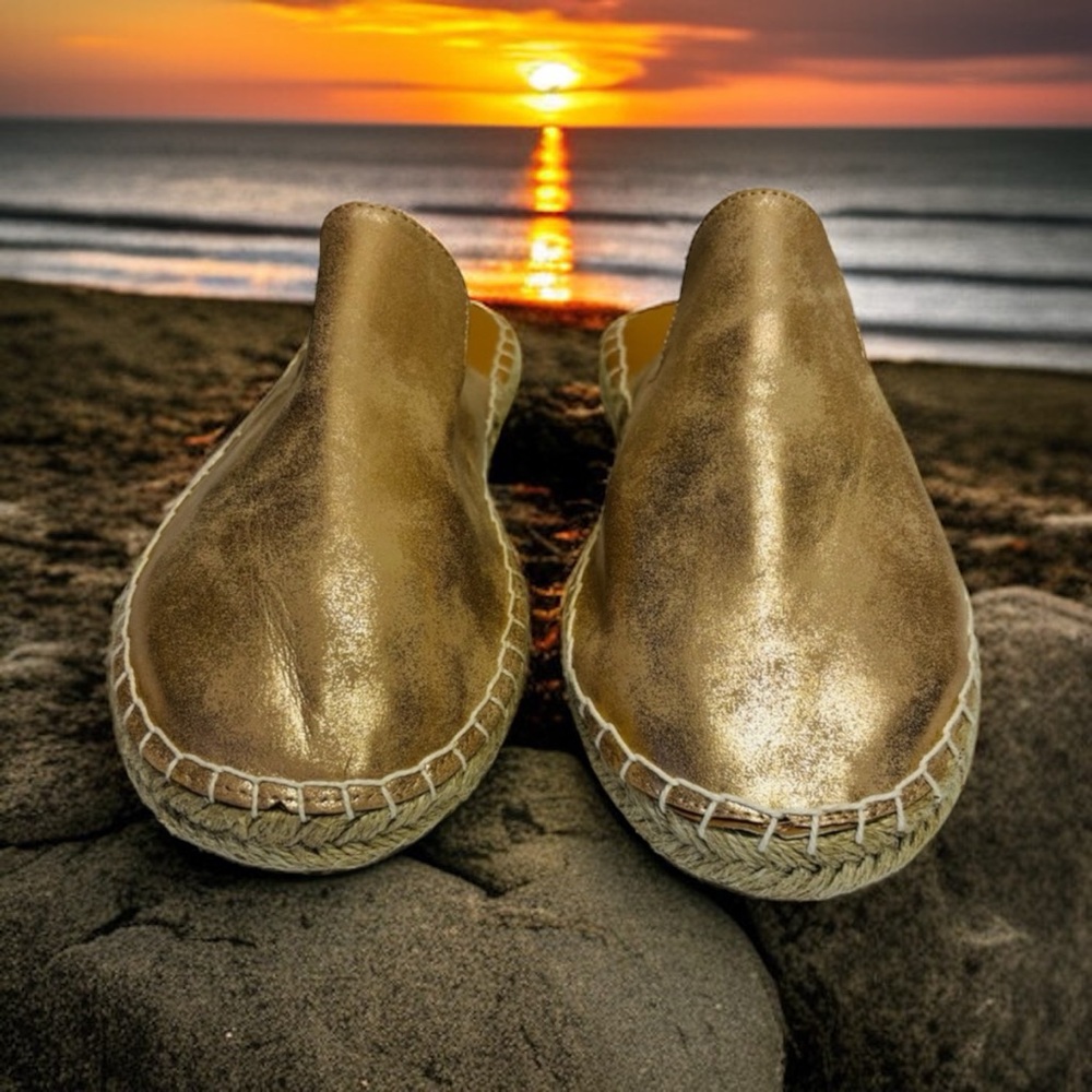 Gold Espadrille Slip-On Shoes Size 9